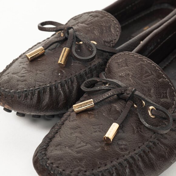 Louis Vuitton Gloria Brown Monogram-Embossed Leather Flat Loafers - Picture 8 of 14